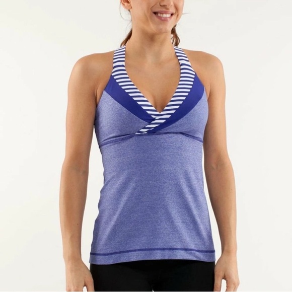 LULULEMON Deep Breath Blue with Stripes Tank - Picture 1 of 8
